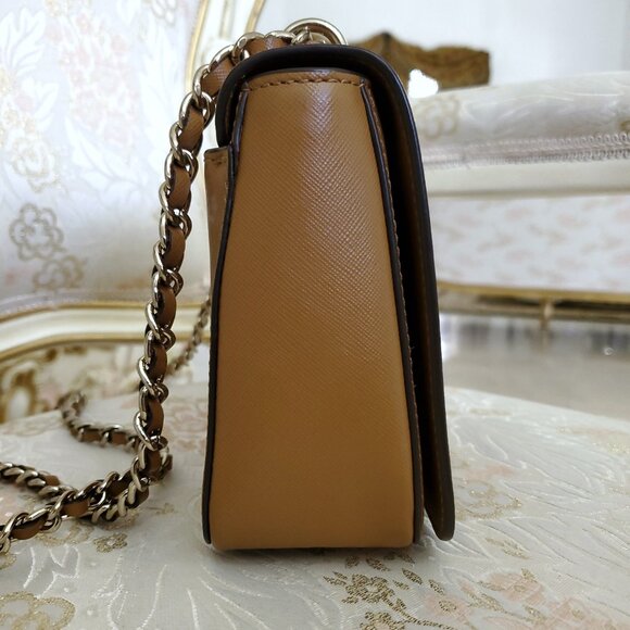 Tory Burch Robinson Tan Saffiano Leather Logo Shoulder Bag Chain Crossbody - Picture 2 of 15